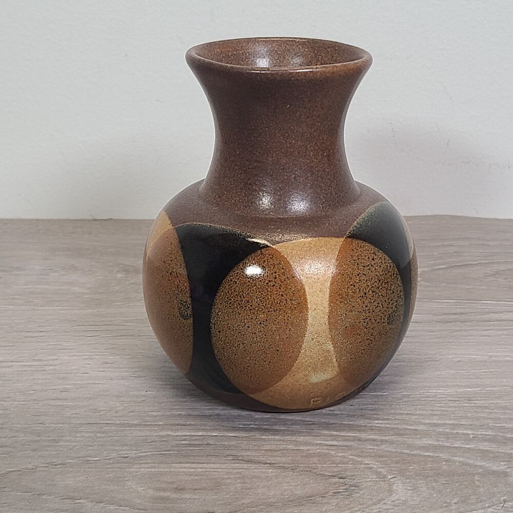 Vintage Pottery Craft USA Geometric Circles Tan Brown Vase